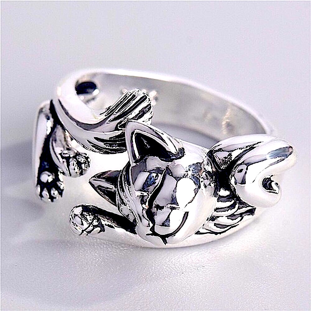 Silver Cat Adjustable Ring